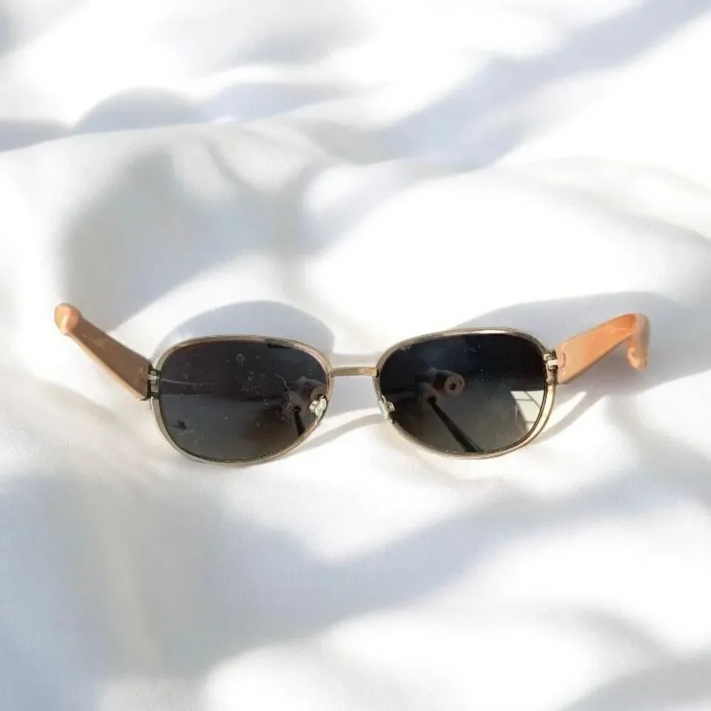 Vintage Round 70s Brown Sunglasses Oval Plastic Metal Aviator